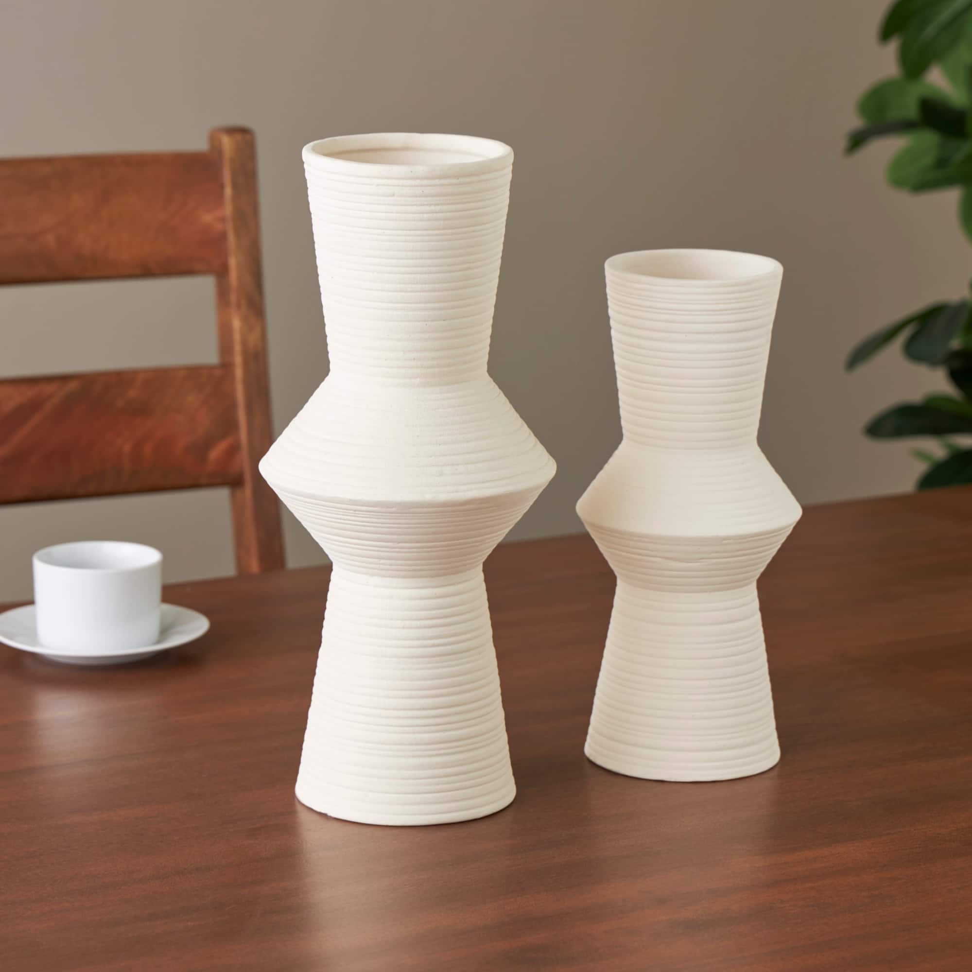 Ceramic Ribbed Cone Shaped Vase Set